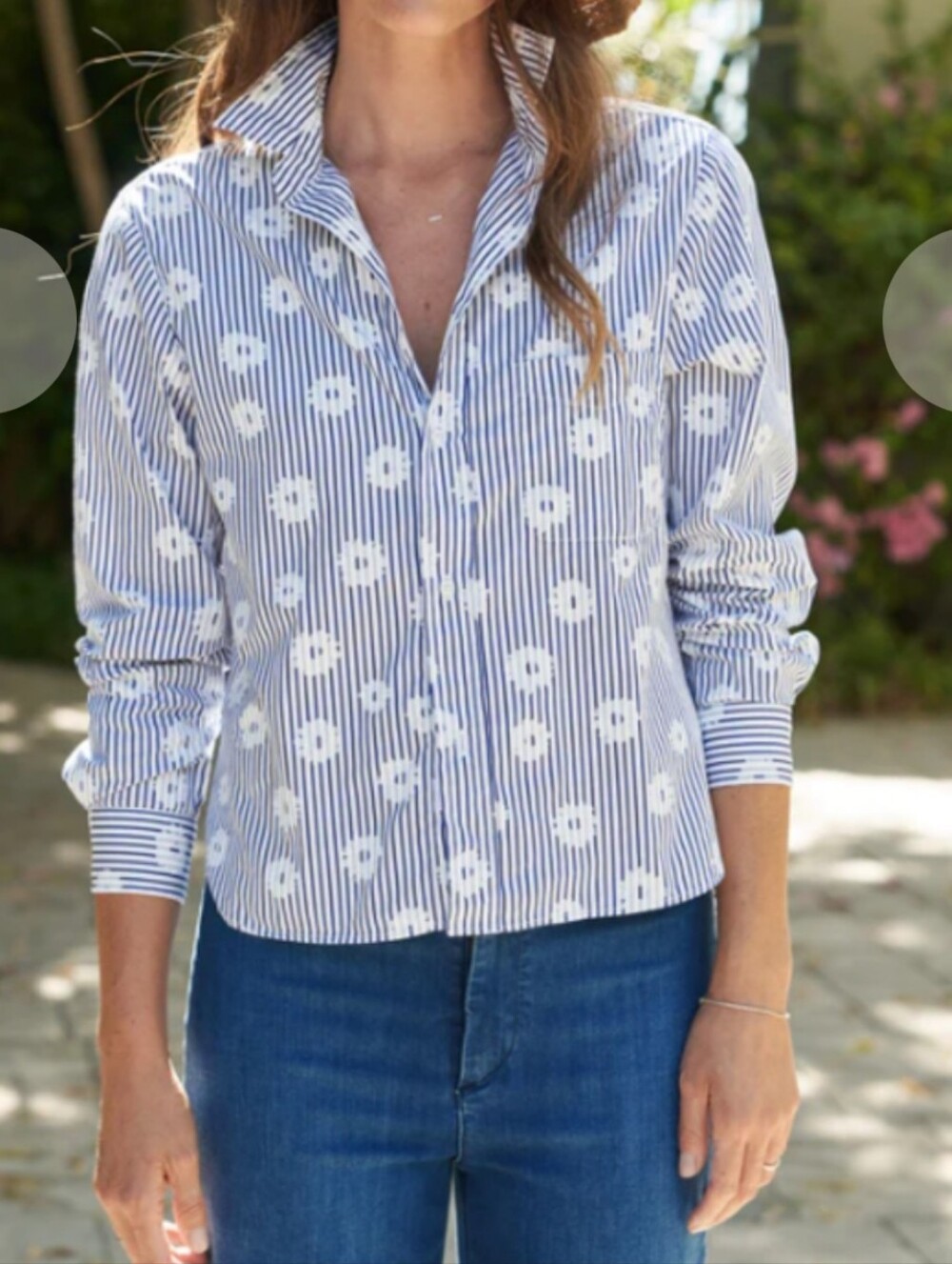 FRANK & EILEEN Frank Shirt Sz S Stripe Floral Button Down Blue White NWT